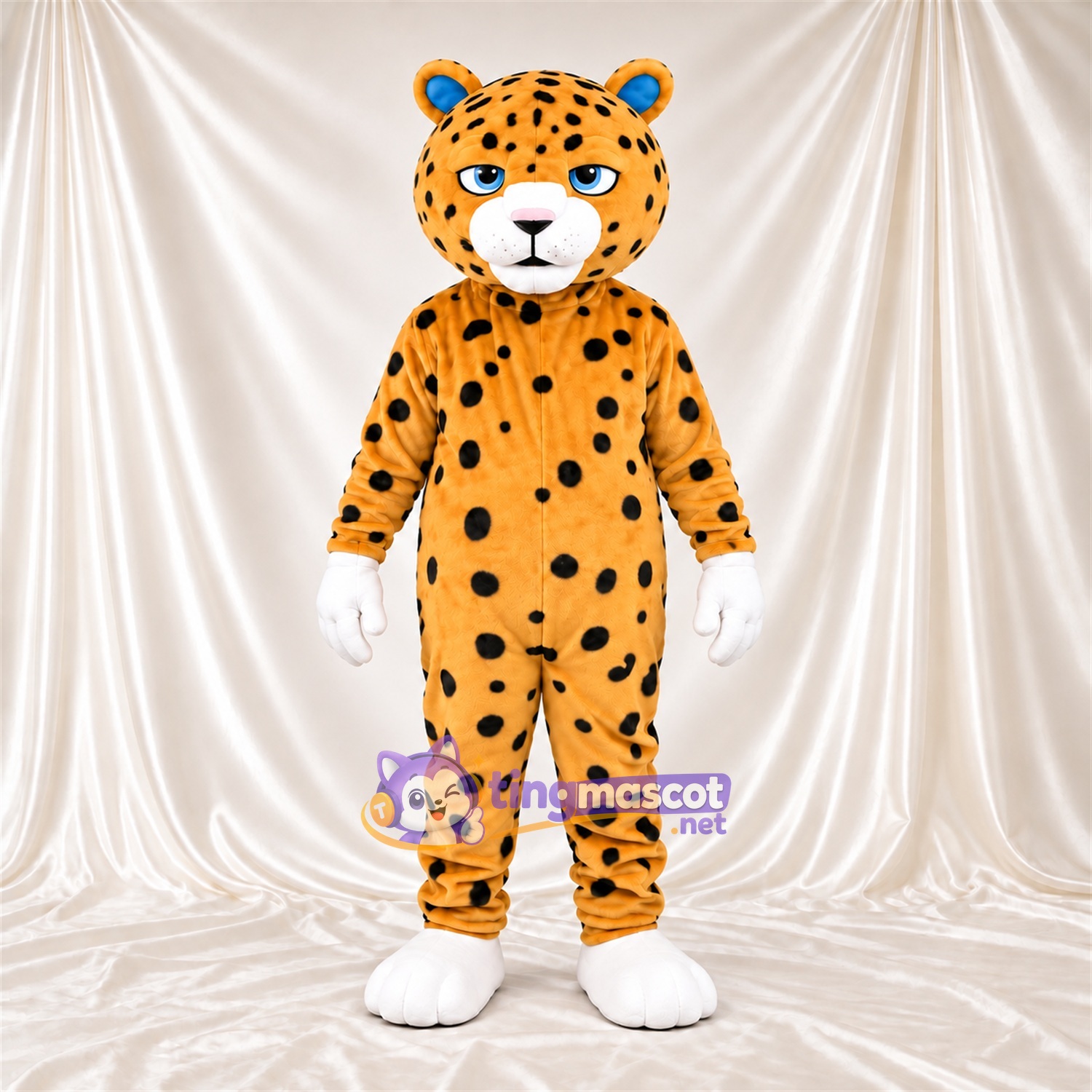 Costume de mascotte Guépard – jaune / noir – Gants (blanc); Pieds (blanc) Costume de mascotte Guépard – jaune / noir – Gants (blanc); Pieds (blanc)