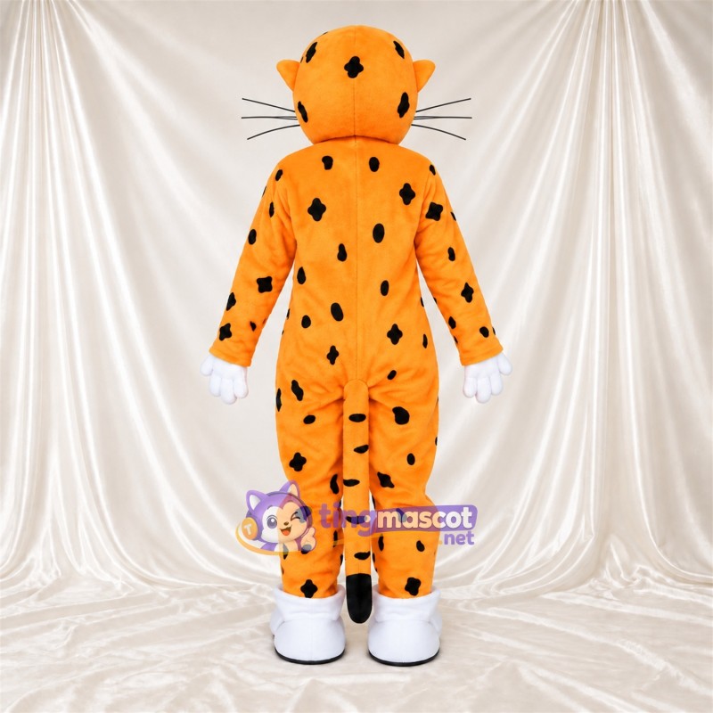 Maskottchenkostüm Gepard – orange / schwarz – Sonnenbrille (blau); Breites Zahngrinsen Maskottchenkostüm Gepard – orange / schwarz – Sonnenbrille (blau); Breites Zahngrinsen