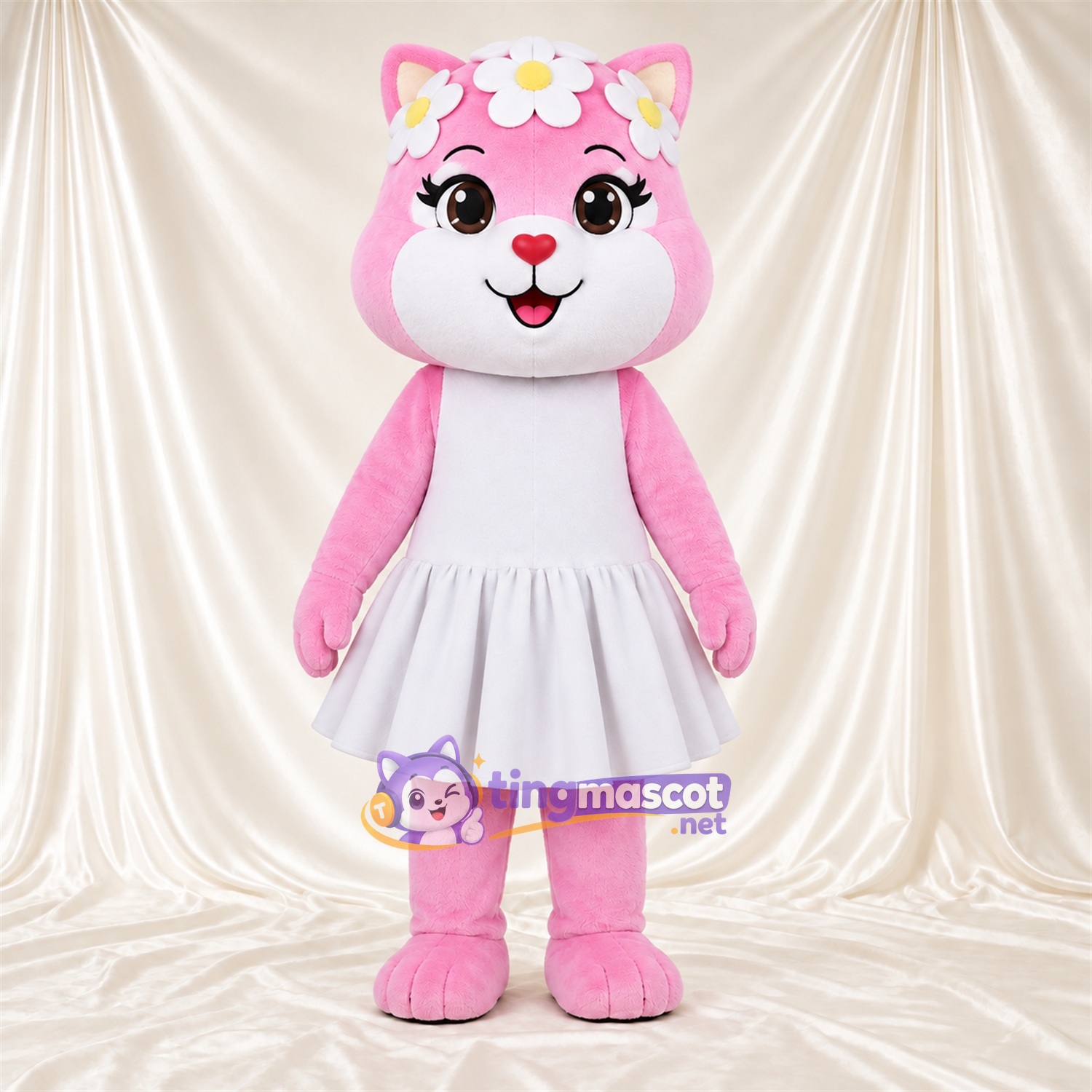 Costume de mascotte Chat – rose – Jupe (blanc); Bandeau Costume de mascotte Chat – rose – Jupe (blanc); Bandeau