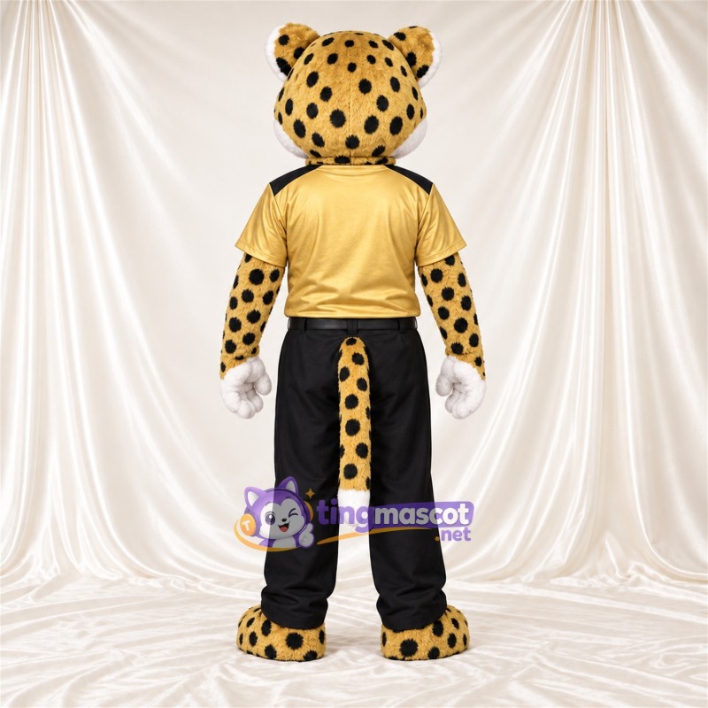 Costume de mascotte Léopard – brun clair / noir – Chemise (jaune); Pantalon (noir) Costume de mascotte Léopard – brun clair / noir – Chemise (jaune); Pantalon (noir)
