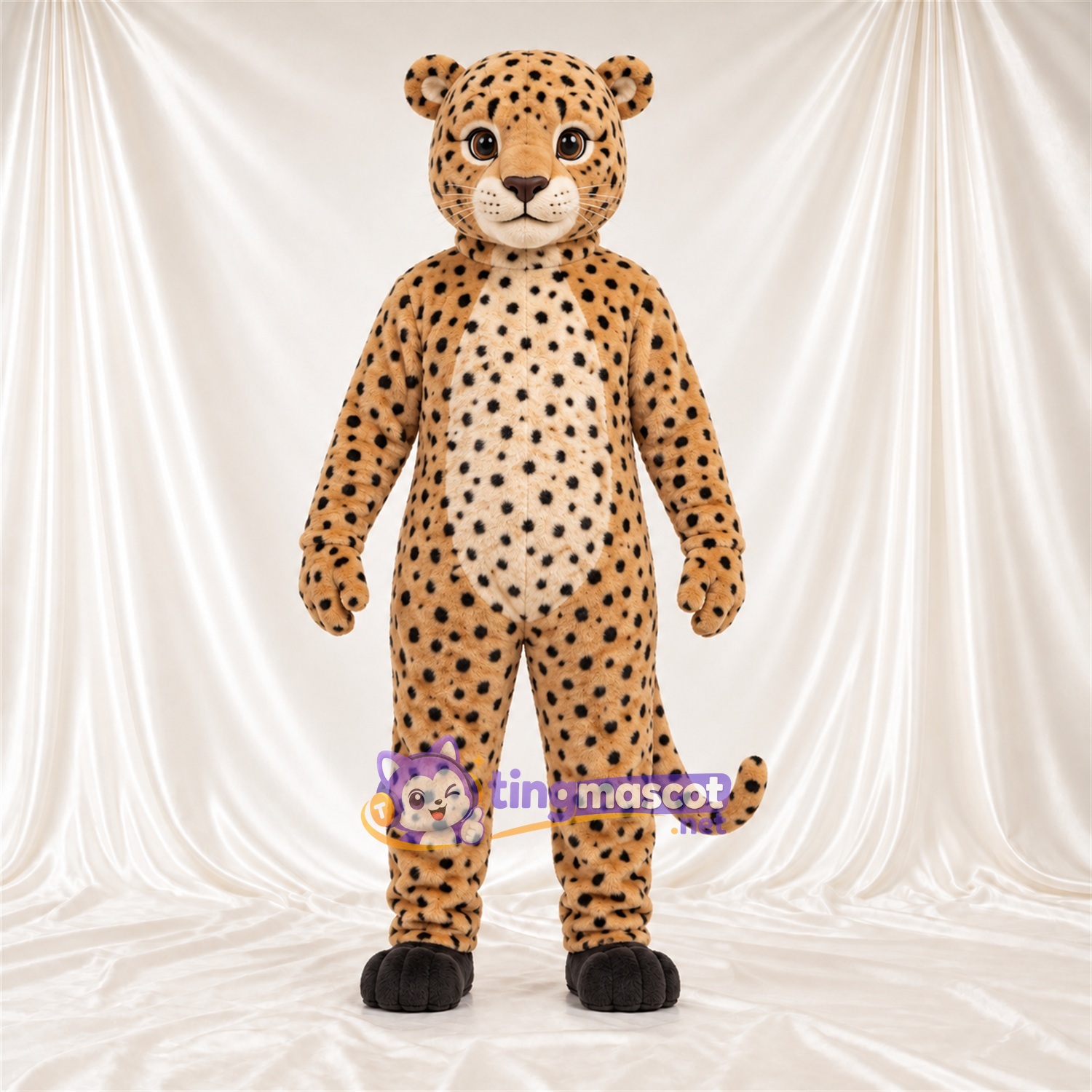 Tan and Black Cheetah Mascot Costume - Black Feet and Black Spots Tan and Black Cheetah Mascot Costume - Black Feet and Black Spots