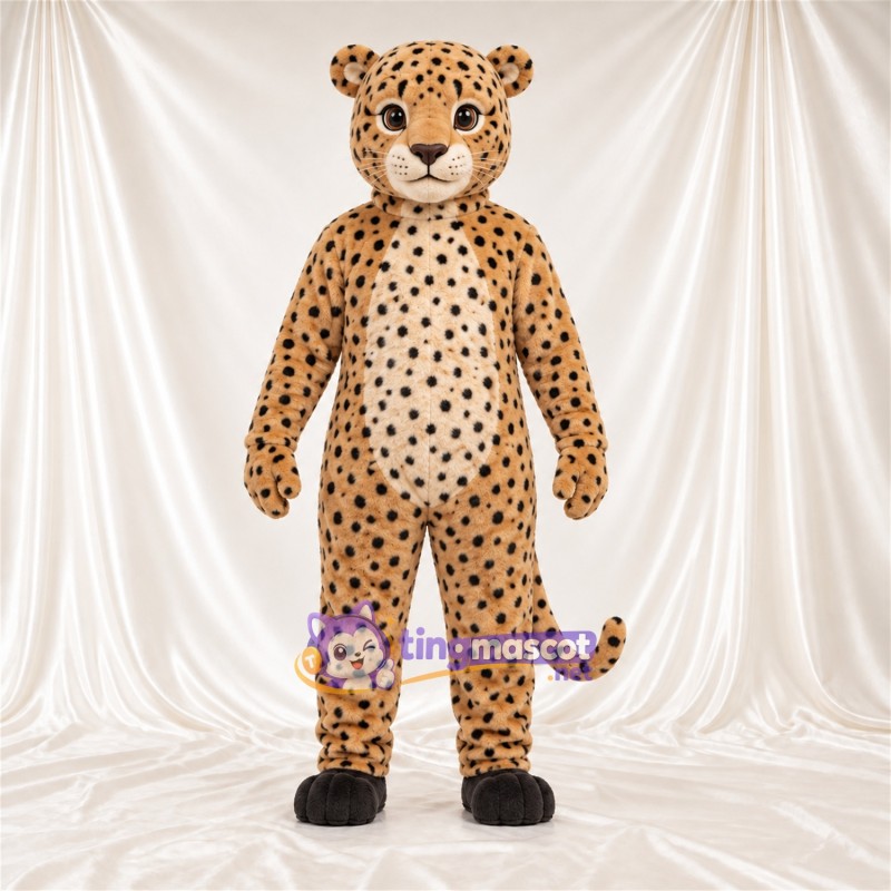 Tan and Black Cheetah Mascot Costume - Black Feet and Black Spots Tan and Black Cheetah Mascot Costume - Black Feet and Black Spots