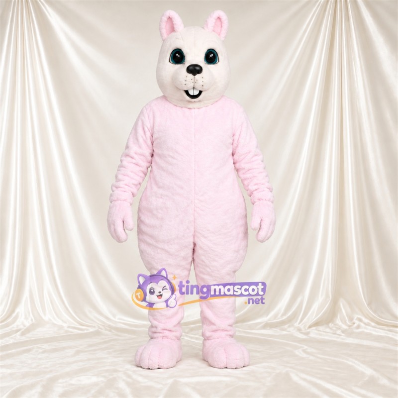 Costume de mascotte Lapin – rose – Petites oreilles rondes; Visage souriant Costume de mascotte Lapin – rose – Petites oreilles rondes; Visage souriant