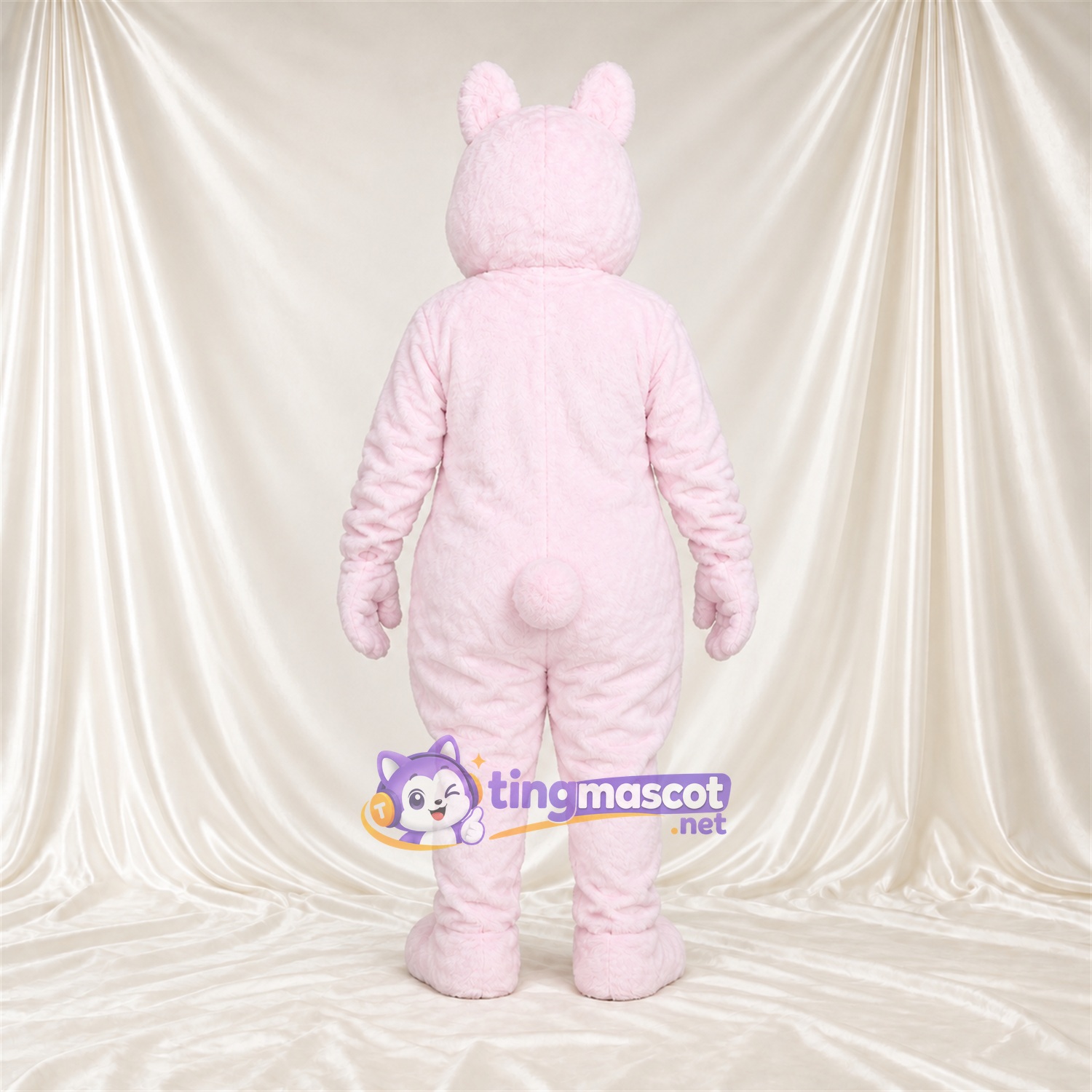 Costume de mascotte Lapin – rose – Petites oreilles rondes; Visage souriant Costume de mascotte Lapin – rose – Petites oreilles rondes; Visage souriant