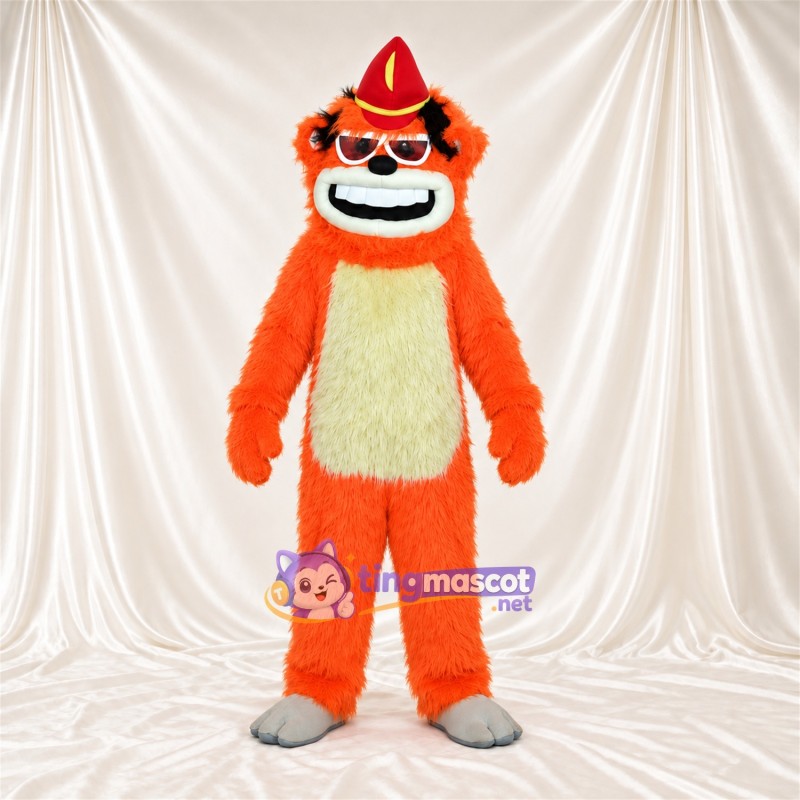 Maskottchenkostüm Affe – orange – Hut (rot); Sonnenbrille Maskottchenkostüm Affe – orange – Hut (rot); Sonnenbrille