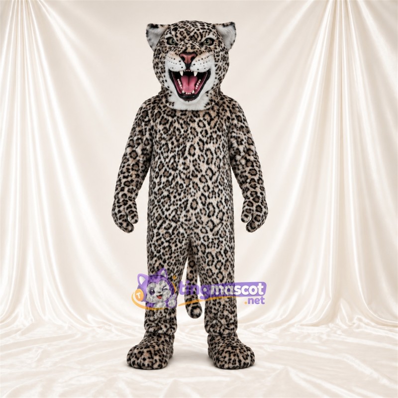 Costume de mascotte Léopard – gris / noir – Langue (rose); Crocs pointus Costume de mascotte Léopard – gris / noir – Langue (rose); Crocs pointus