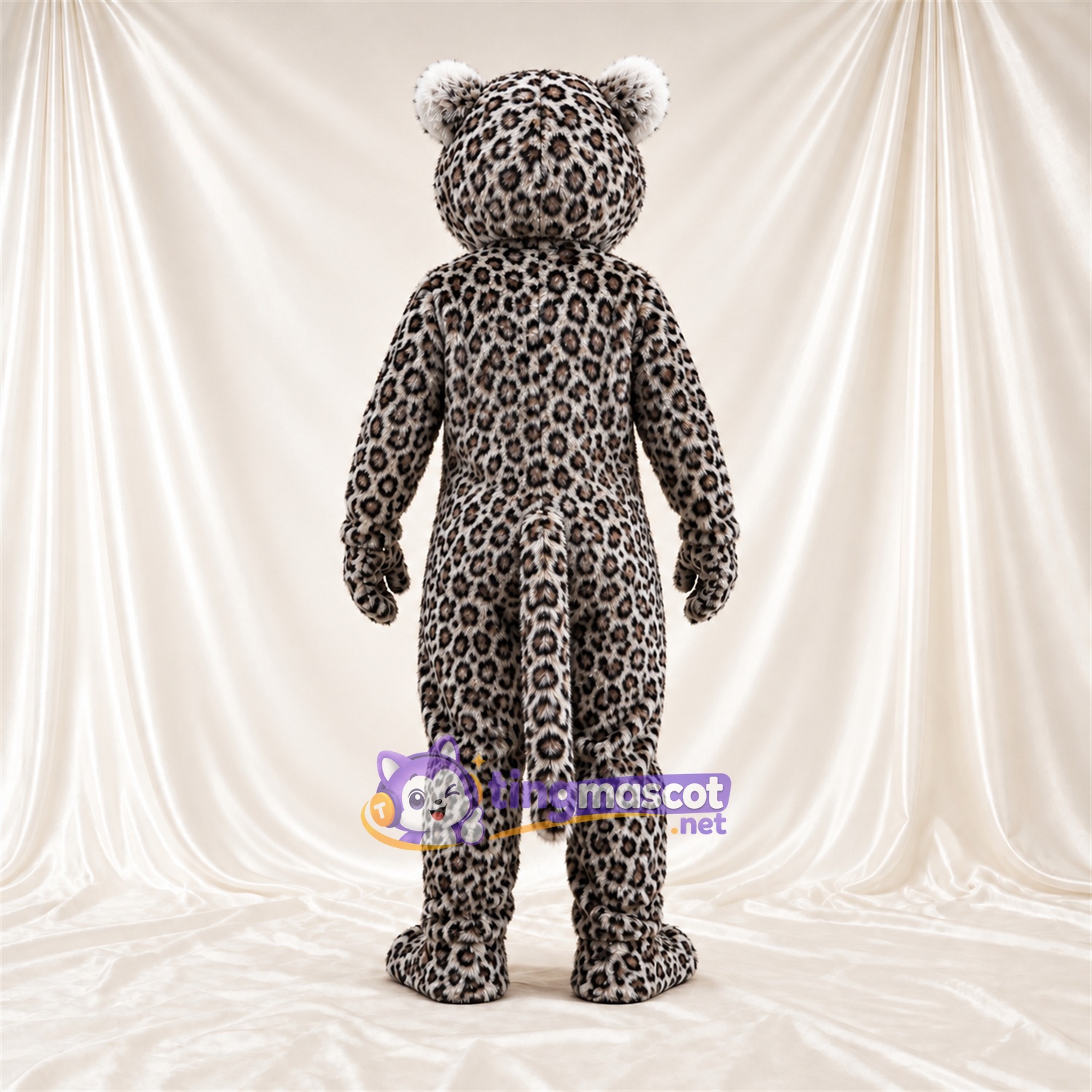 Costume de mascotte Léopard – gris / noir – Bouche ouverte; Taches en rosettes Costume de mascotte Léopard – gris / noir – Bouche ouverte; Taches en rosettes