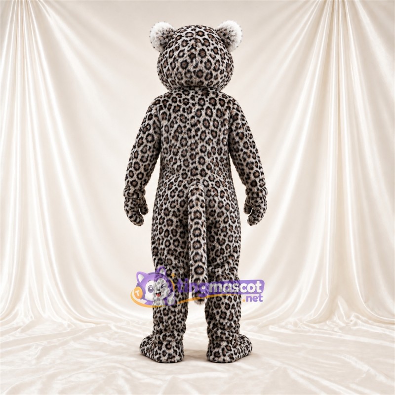 Costume de mascotte Léopard – gris / noir – Bouche ouverte; Taches en rosettes Costume de mascotte Léopard – gris / noir – Bouche ouverte; Taches en rosettes