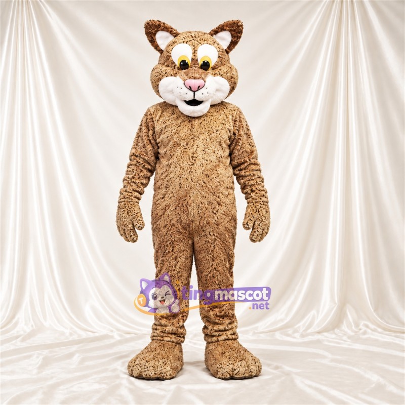 Tan and Black Bobcat Mascot Costume - White Muzzle and Yellow Eyes Tan and Black Bobcat Mascot Costume - White Muzzle and Yellow Eyes