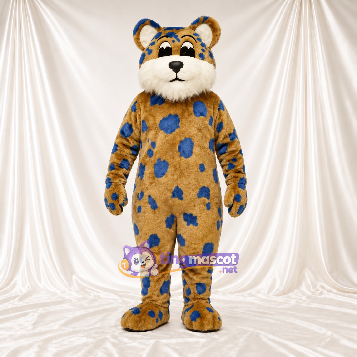 Costume de mascotte Léopard – brun clair – Taches (bleu) Costume de mascotte Léopard – brun clair – Taches (bleu)