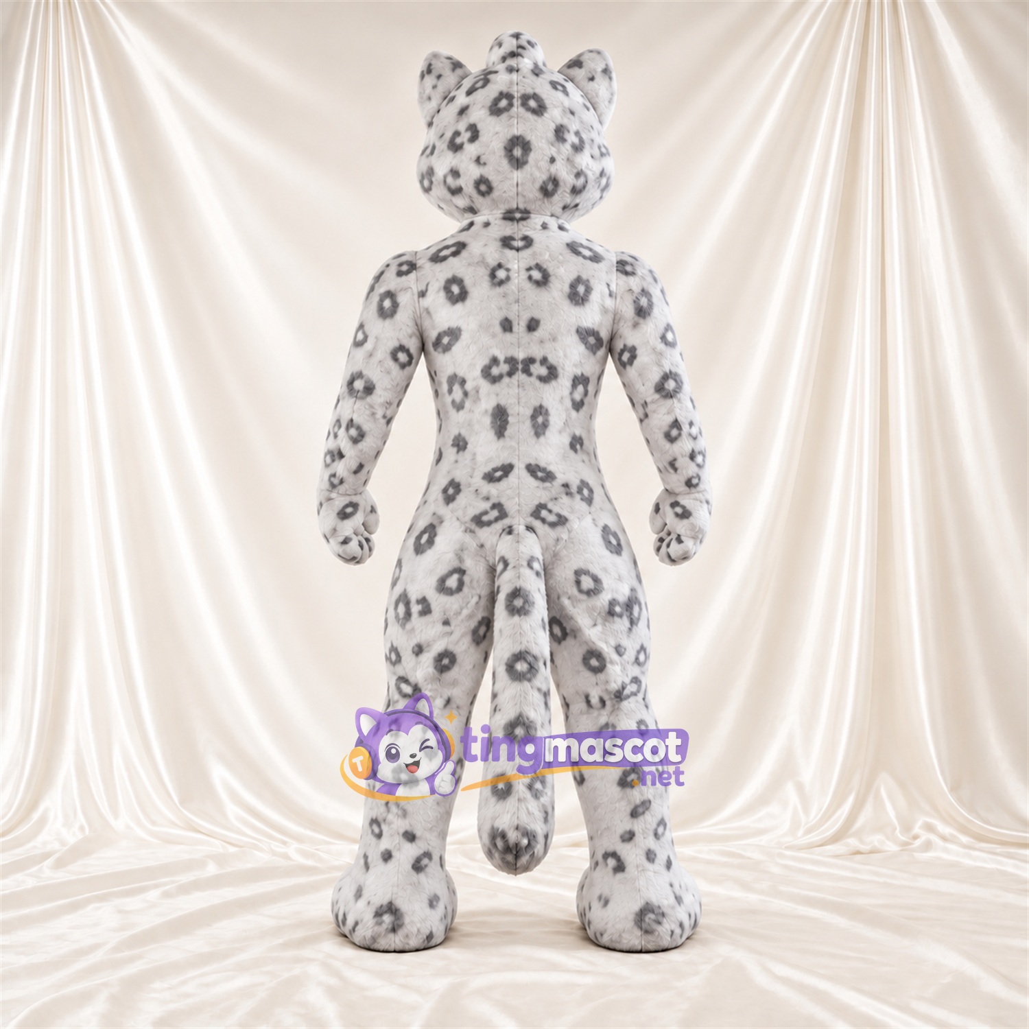 Costume de mascotte Léopard des neiges – blanc / gris – Taches en rosettes; Fourrure hirsute Costume de mascotte Léopard des neiges – blanc / gris – Taches en rosettes; Fourrure hirsute