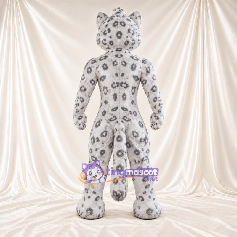 Costume de mascotte Léopard des neiges – blanc / gris – Taches en rosettes; Fourrure hirsute Costume de mascotte Léopard des neiges – blanc / gris – Taches en rosettes; Fourrure hirsute