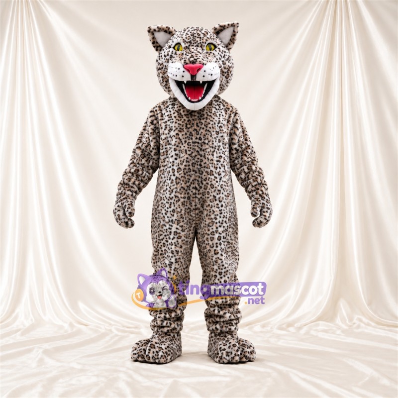 Costume de mascotte Léopard – gris / noir – Museau (blanc); Nez (rose) Costume de mascotte Léopard – gris / noir – Museau (blanc); Nez (rose)