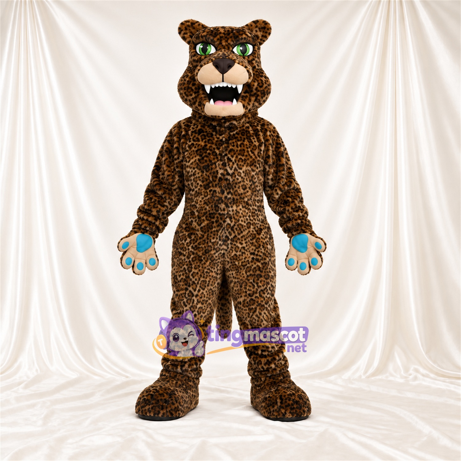 Brown Leopard Mascot Costume - Blue Paw Pads and Green Eyes Brown Leopard Mascot Costume - Blue Paw Pads and Green Eyes