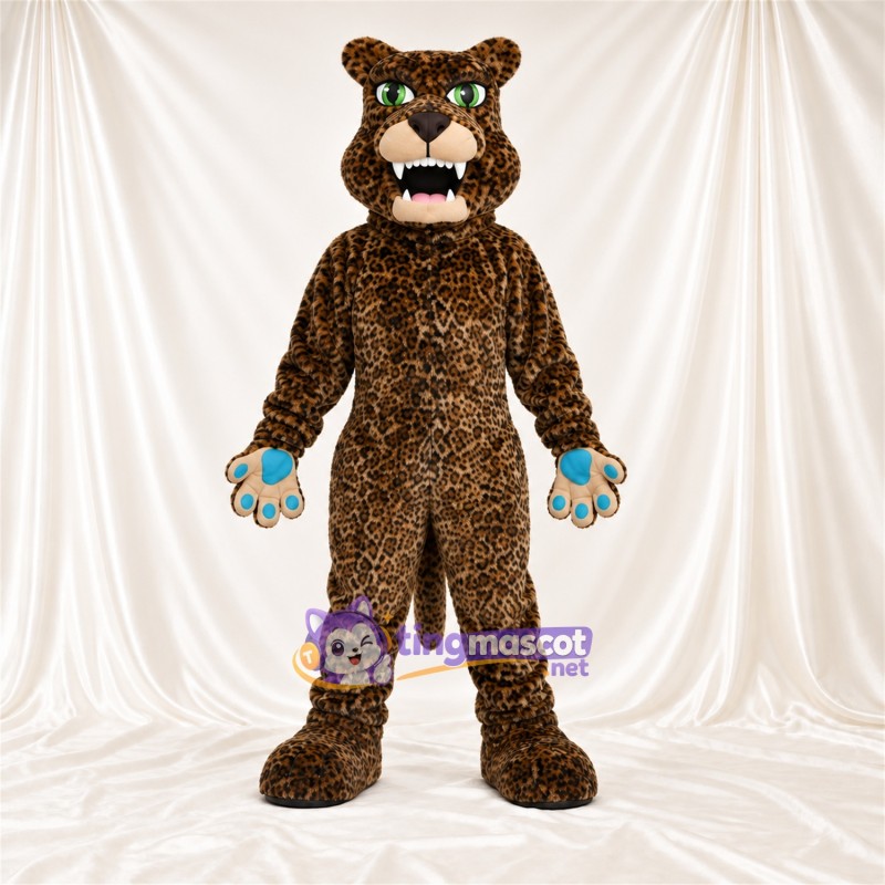 Brown Leopard Mascot Costume - Blue Paw Pads and Green Eyes Brown Leopard Mascot Costume - Blue Paw Pads and Green Eyes