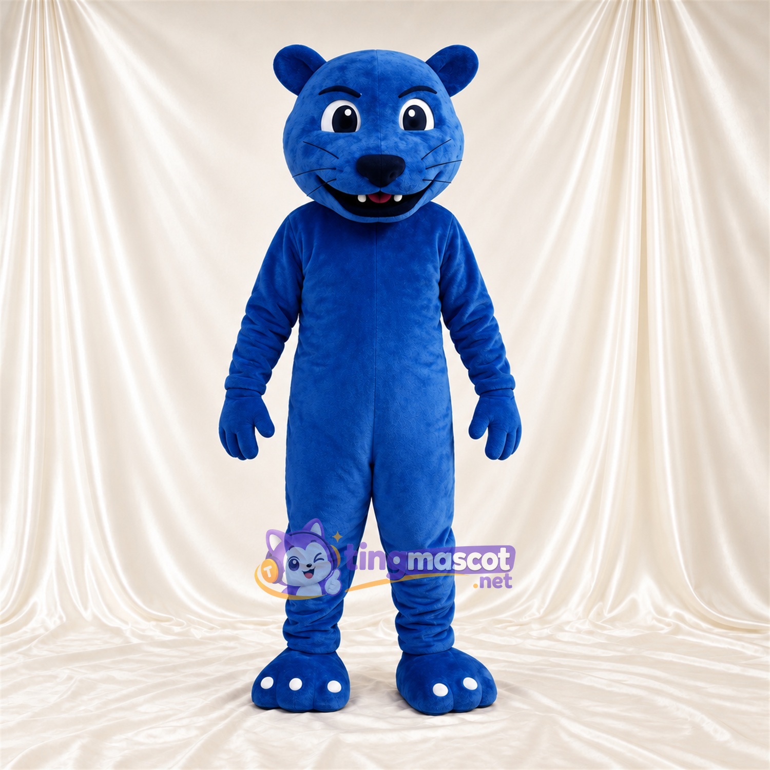 Costume de mascotte Panthère – bleu – Bouche ouverte; Orteils (blanc) Costume de mascotte Panthère – bleu – Bouche ouverte; Orteils (blanc)