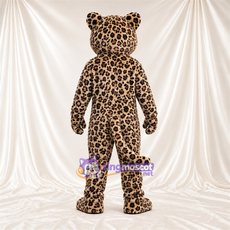 Costume de mascotte Léopard – brun clair / noir – Bouche ouverte; Crocs pointus