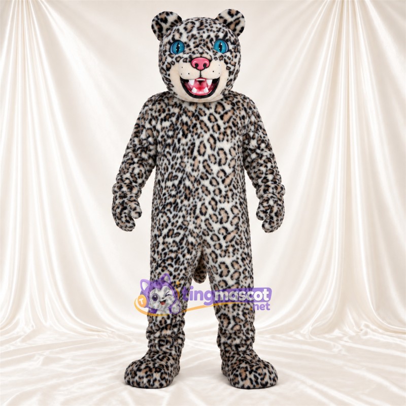 Maskottchenkostüm Leopard – grau / schwarz – Augen (blau); Zunge (rosa) Maskottchenkostüm Leopard – grau / schwarz – Augen (blau); Zunge (rosa)
