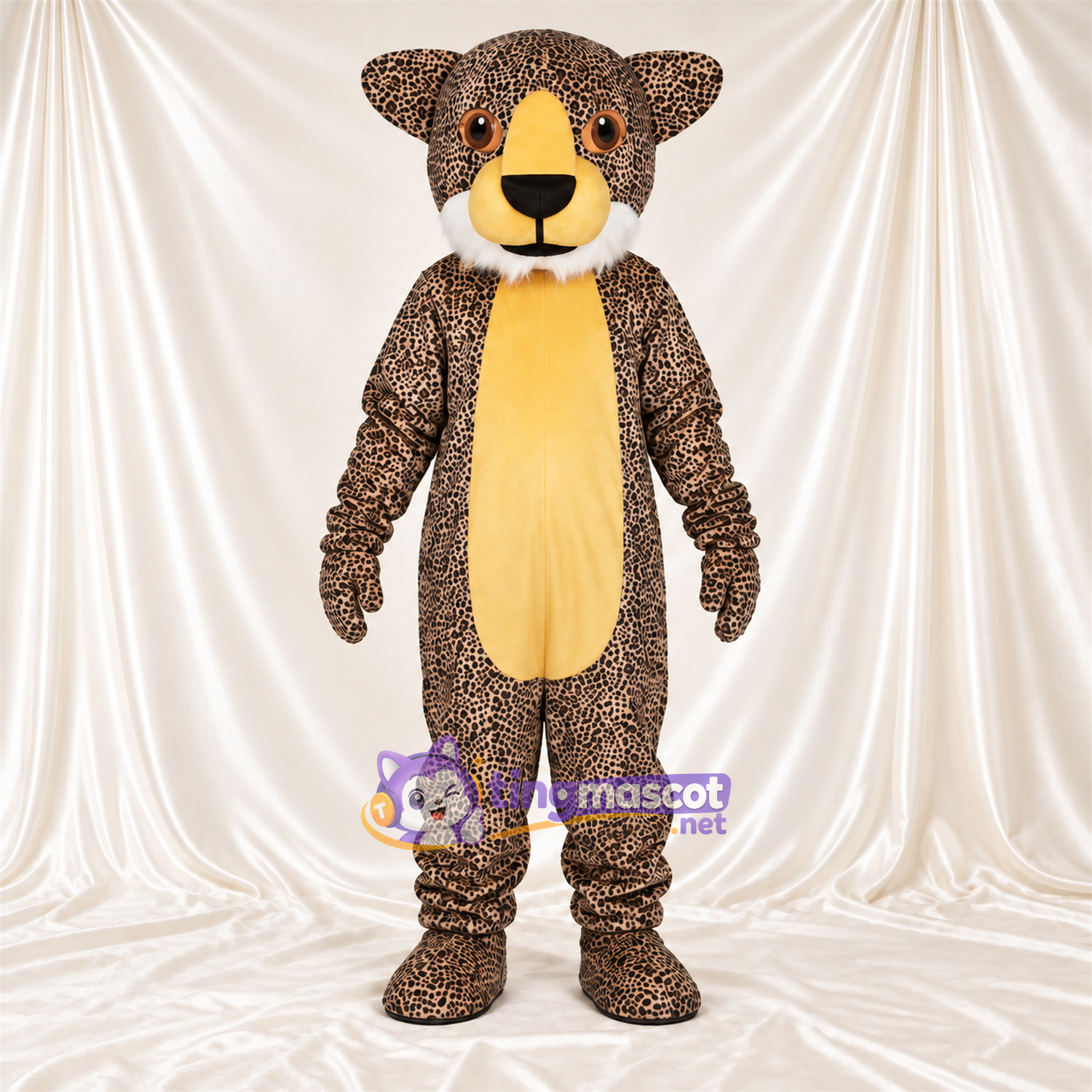 Brown and Black Leopard Mascot Costume - Yellow Belly and Spotted Fur Brown and Black Leopard Mascot Costume - Yellow Belly and Spotted Fur