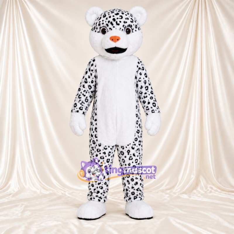 Costume de mascotte Léopard – blanc / noir – Ventre (blanc); Nez (orange) Costume de mascotte Léopard – blanc / noir – Ventre (blanc); Nez (orange)