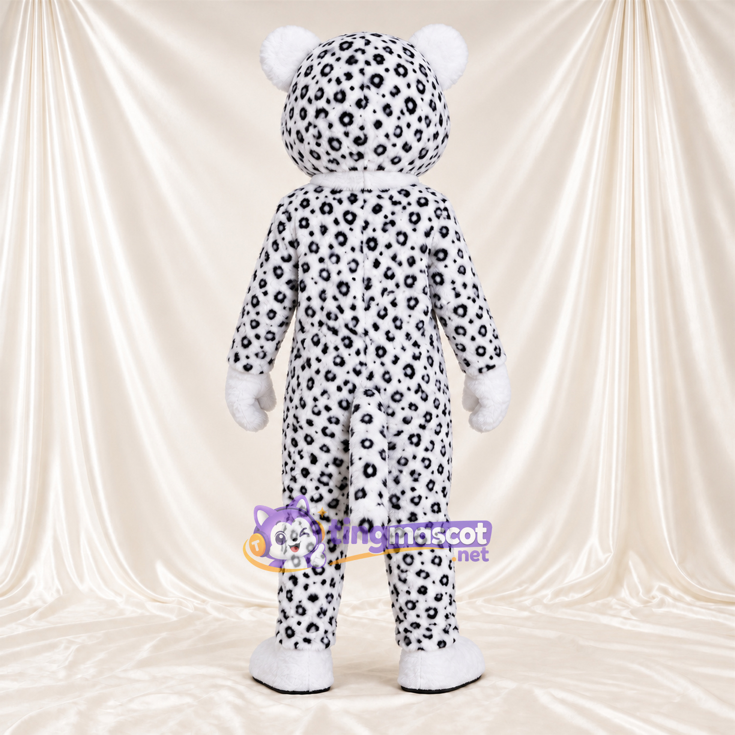 Costume de mascotte Léopard – blanc / noir – Ventre (blanc); Nez (orange) Costume de mascotte Léopard – blanc / noir – Ventre (blanc); Nez (orange)