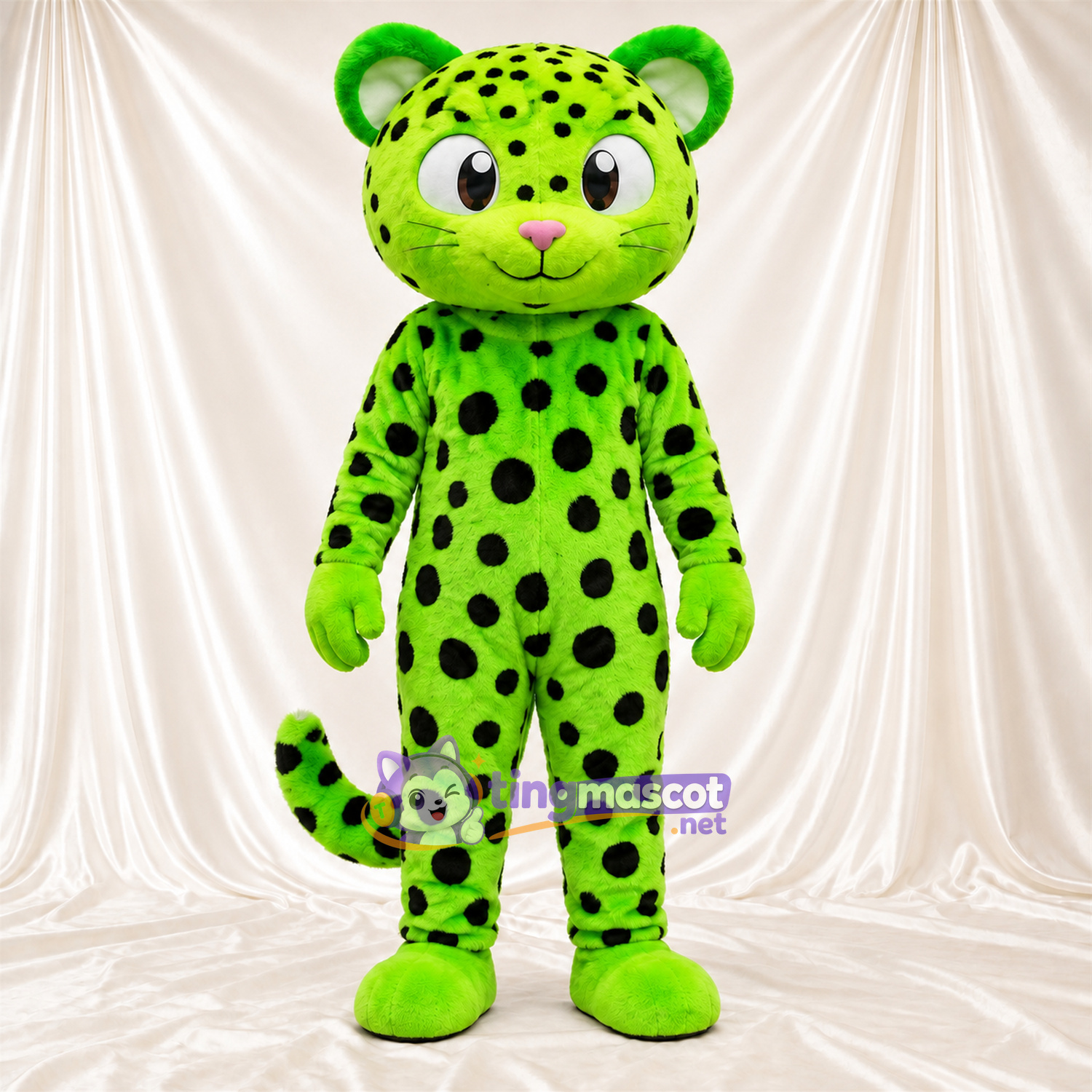 Maskottchenkostüm Leopard – grün / schwarz – Nase (rosa); Flecken (schwarz) Maskottchenkostüm Leopard – grün / schwarz – Nase (rosa); Flecken (schwarz)