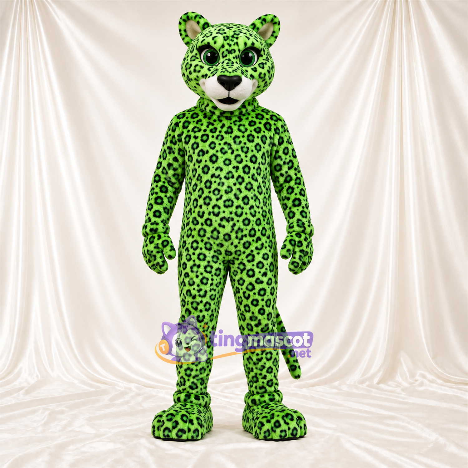 Maskottchenkostüm Leopard – grün / schwarz – Schnauze (weiß); Rosettenflecken Maskottchenkostüm Leopard – grün / schwarz – Schnauze (weiß); Rosettenflecken