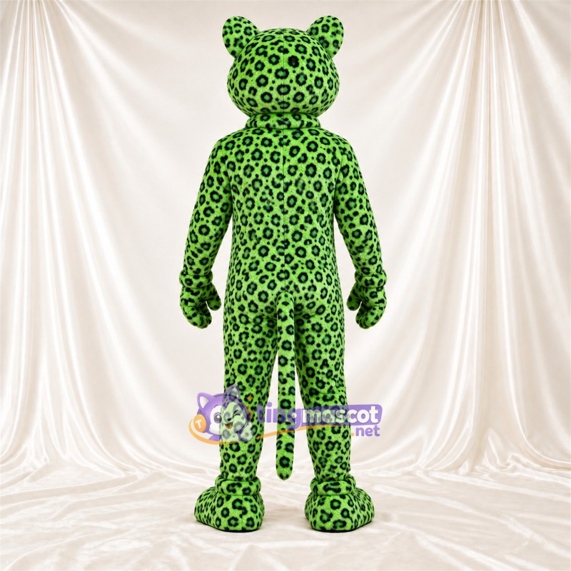 Maskottchenkostüm Leopard – grün / schwarz – Schnauze (weiß); Rosettenflecken Maskottchenkostüm Leopard – grün / schwarz – Schnauze (weiß); Rosettenflecken