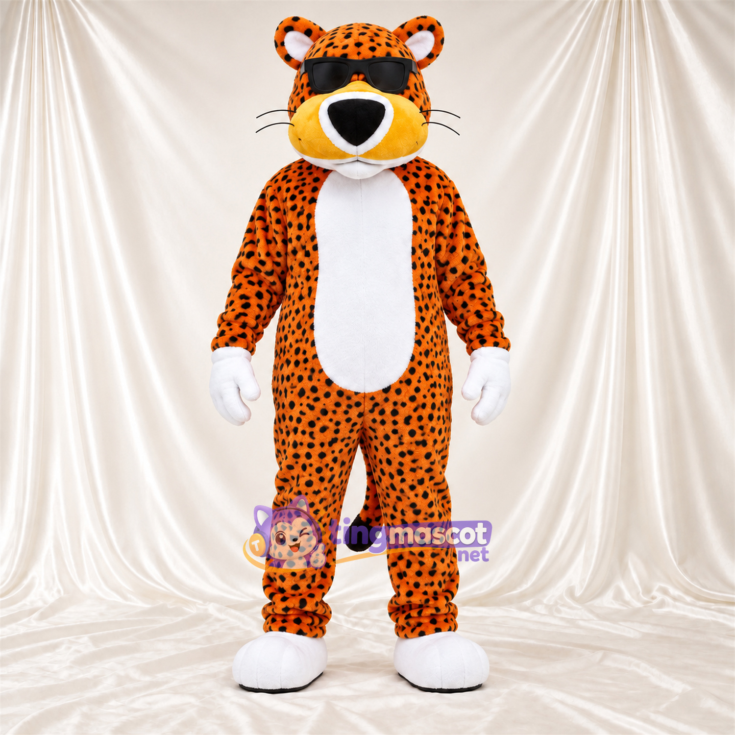 Costume de mascotte Guépard – orange – Lunettes de soleil; Pieds (blanc)