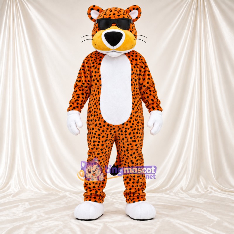 Costume de mascotte Guépard – orange – Lunettes de soleil; Pieds (blanc) Costume de mascotte Guépard – orange – Lunettes de soleil; Pieds (blanc)