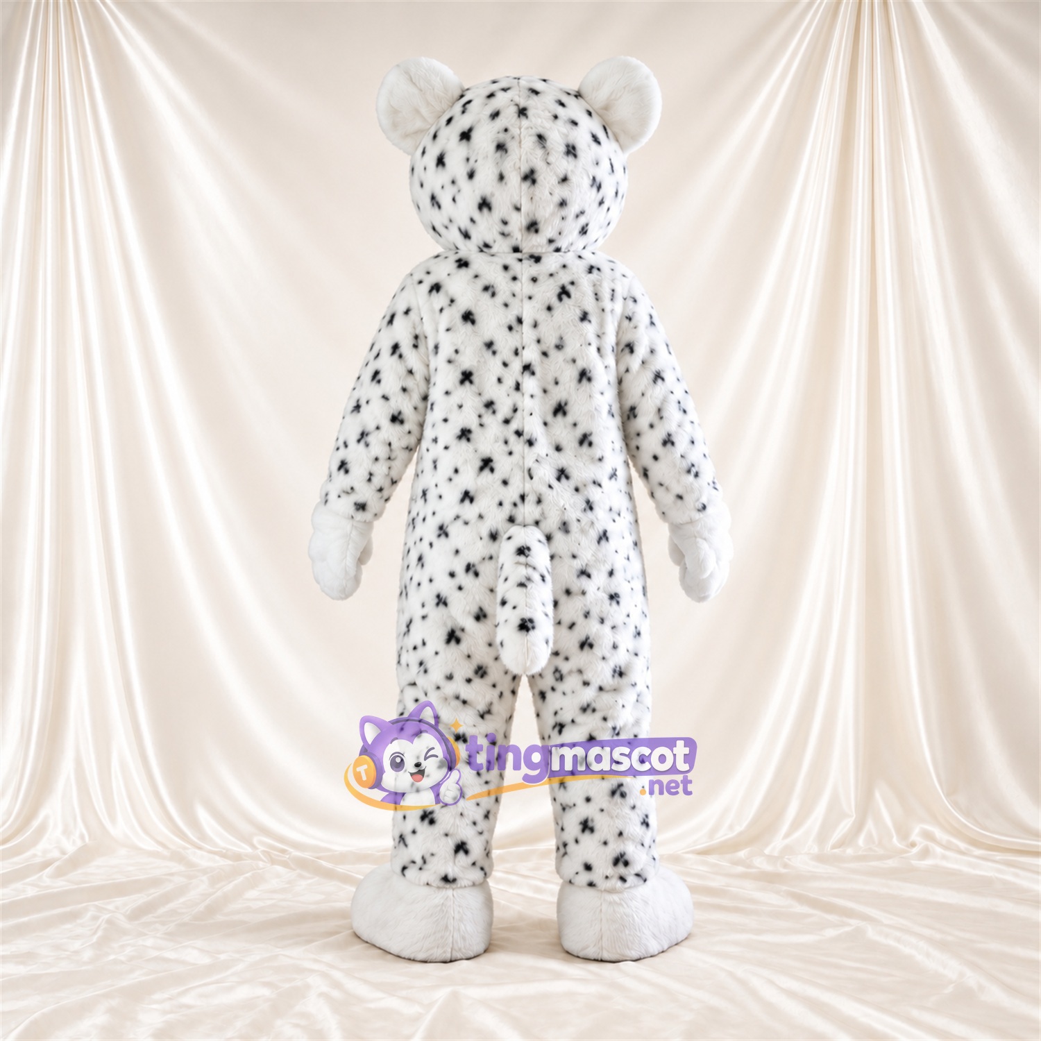 Costume de mascotte Léopard des neiges – blanc – Nez (orange); Petites taches serrées Costume de mascotte Léopard des neiges – blanc – Nez (orange); Petites taches serrées