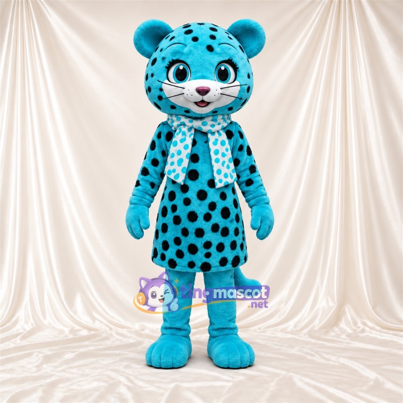 Blue and Black Leopard Mascot Costume Blue and Black Leopard Mascot Costume