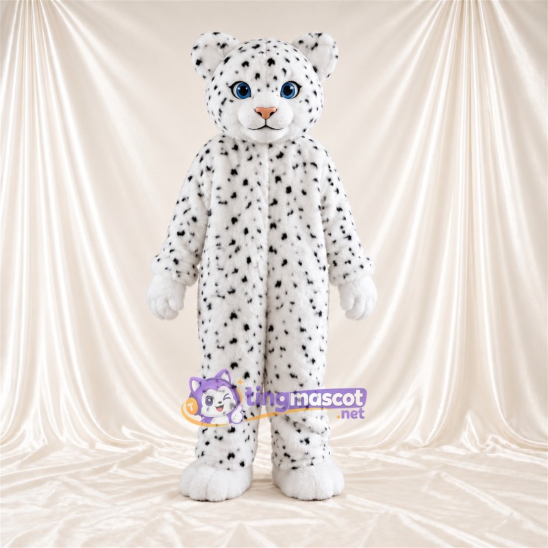 Costume de mascotte Léopard des neiges – blanc – Yeux (bleu); Taches (noir) Costume de mascotte Léopard des neiges – blanc – Yeux (bleu); Taches (noir)