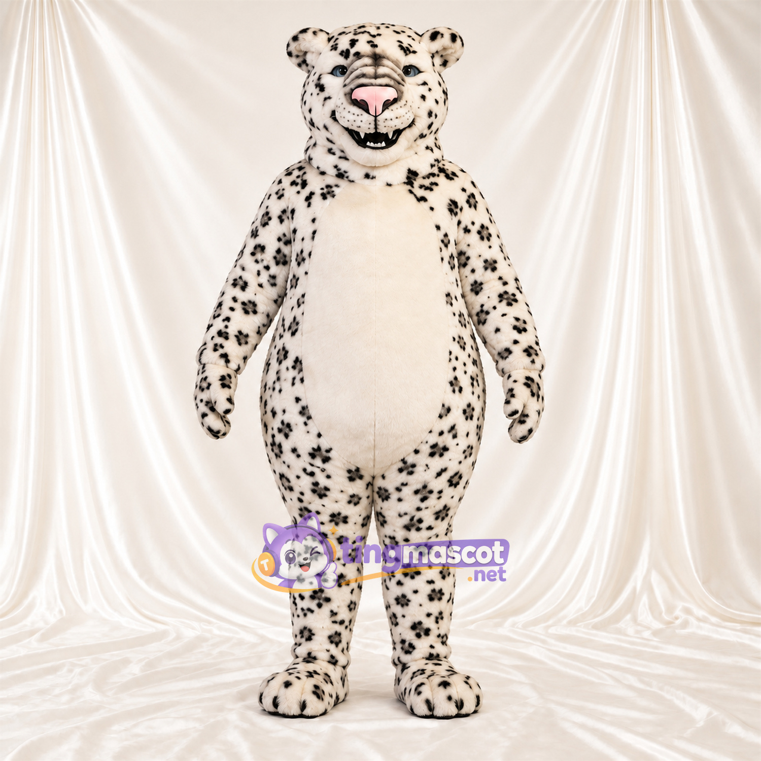 Costume de mascotte Léopard – blanc / noir – Motif tacheté Costume de mascotte Léopard – blanc / noir – Motif tacheté