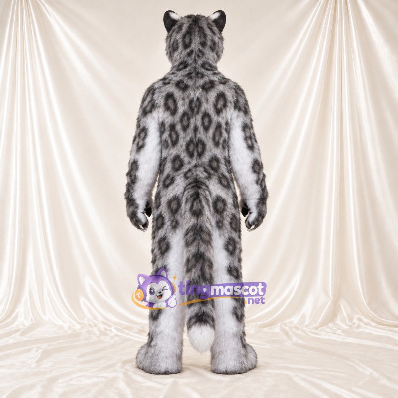 Costume de mascotte Léopard des neiges – blanc / gris – Ventre (blanc); Longue queue Costume de mascotte Léopard des neiges – blanc / gris – Ventre (blanc); Longue queue