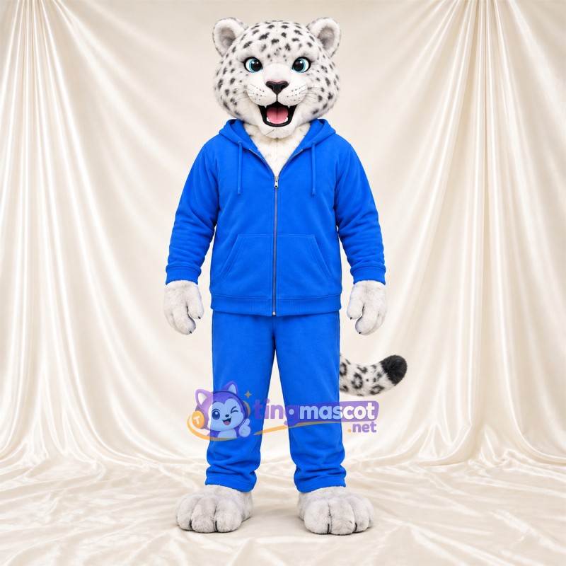 Costume de mascotte Léopard des neiges – blanc – Survêtement (bleu) Costume de mascotte Léopard des neiges – blanc – Survêtement (bleu)