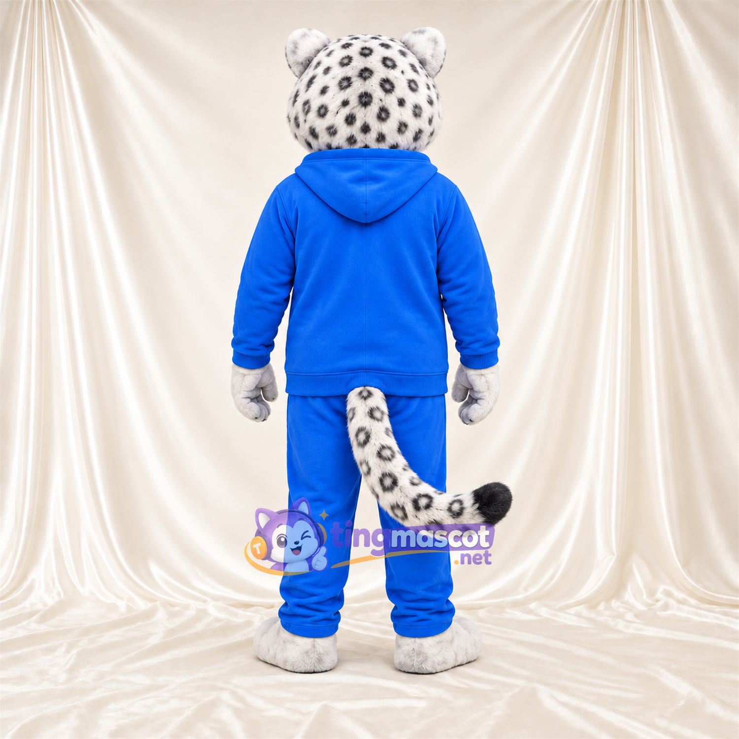 Costume de mascotte Léopard des neiges – blanc – Survêtement (bleu) Costume de mascotte Léopard des neiges – blanc – Survêtement (bleu)