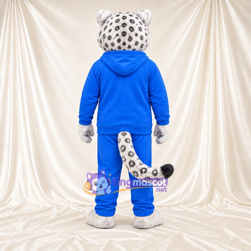 Costume de mascotte Léopard des neiges – blanc – Survêtement (bleu) Costume de mascotte Léopard des neiges – blanc – Survêtement (bleu)
