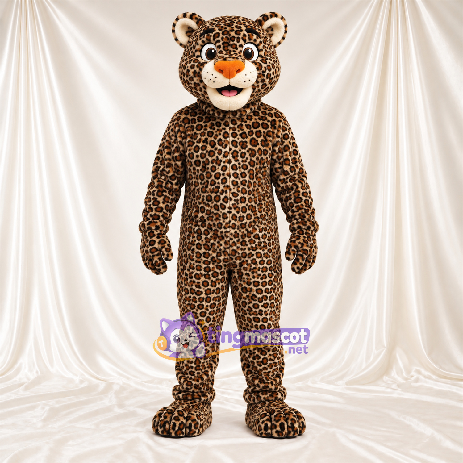 Costume de mascotte Léopard – brun clair / noir – Bouche ouverte; Tête Costume de mascotte Léopard – brun clair / noir – Bouche ouverte; Tête