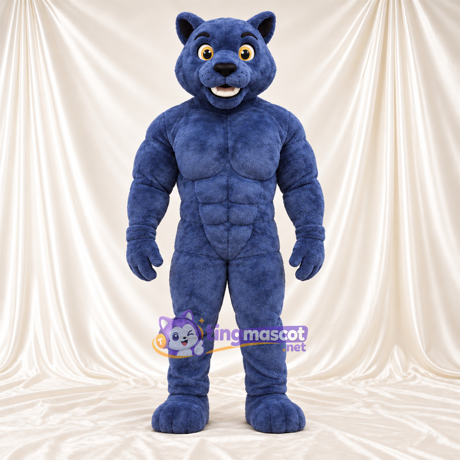 Maskottchenkostüm Panther – blau – Muskelbrust; Augen (gelb) Maskottchenkostüm Panther – blau – Muskelbrust; Augen (gelb)