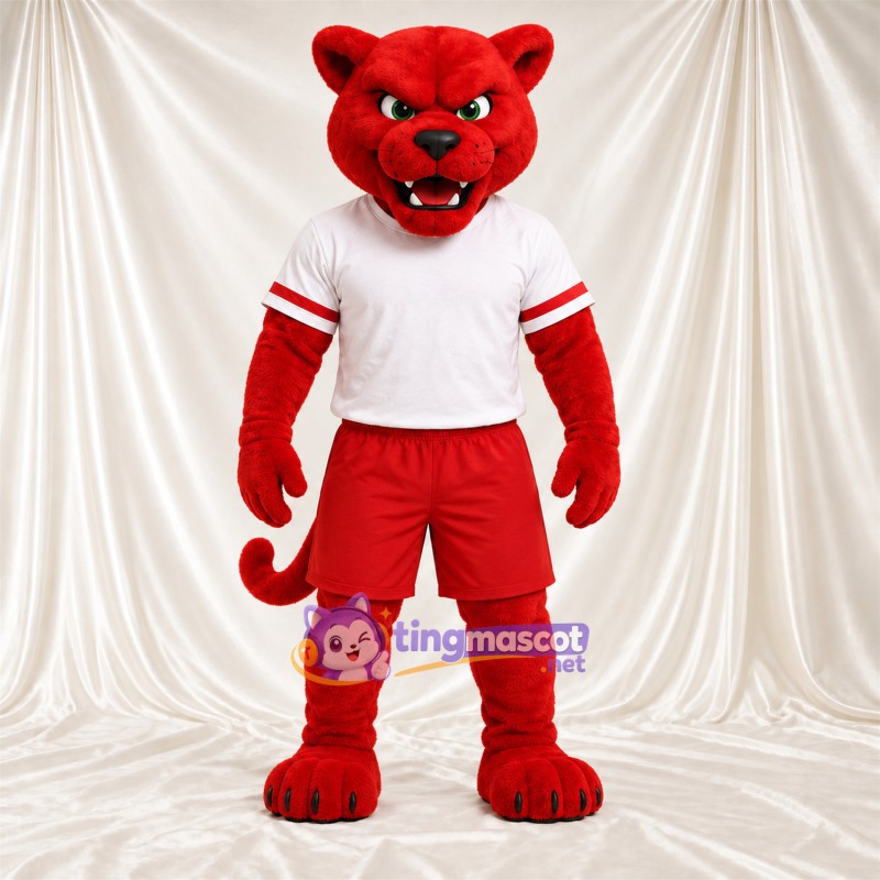 Costume de mascotte Chat sauvage – rouge – Chemise (blanc); Short (rouge) Costume de mascotte Chat sauvage – rouge – Chemise (blanc); Short (rouge)