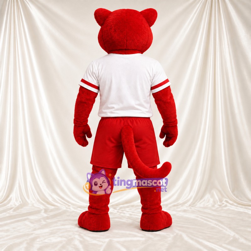 Costume de mascotte Chat sauvage – rouge – Chemise (blanc); Short (rouge) Costume de mascotte Chat sauvage – rouge – Chemise (blanc); Short (rouge)