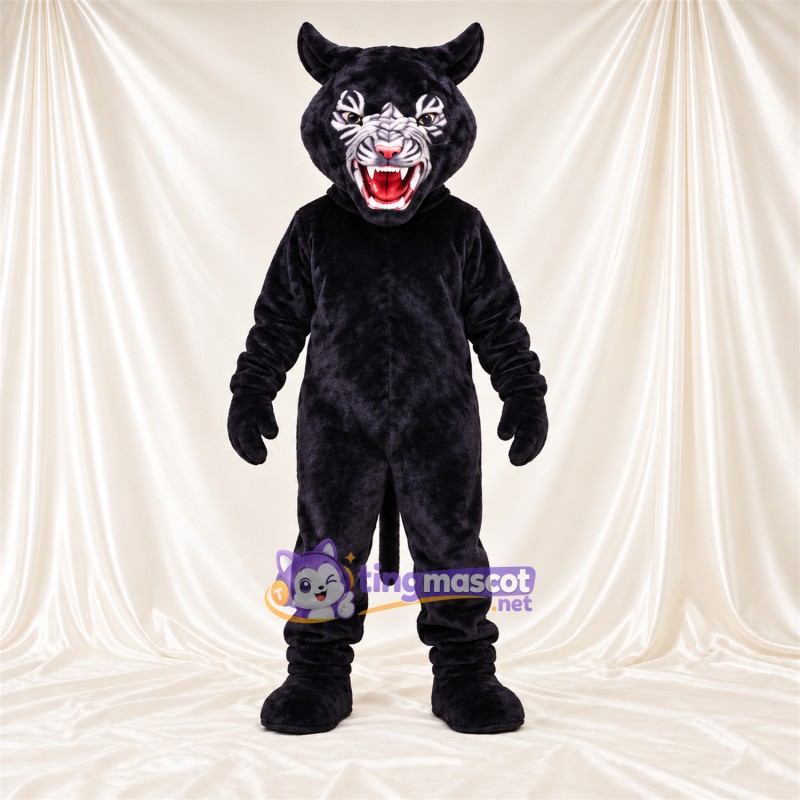 Black Panther Mascot Costume - Pointed Fangs and White Facial Markings Black Panther Mascot Costume - Pointed Fangs and White Facial Markings