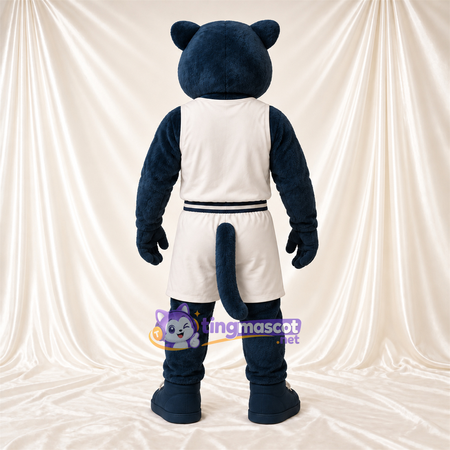 Costume de mascotte Chat sauvage – bleu – Tenue de sport (blanc) Costume de mascotte Chat sauvage – bleu – Tenue de sport (blanc)