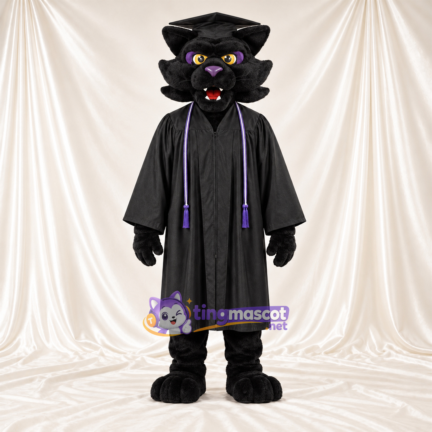 Costume de mascotte Panthère – noir – Coiffe de diplômé Costume de mascotte Panthère – noir – Coiffe de diplômé