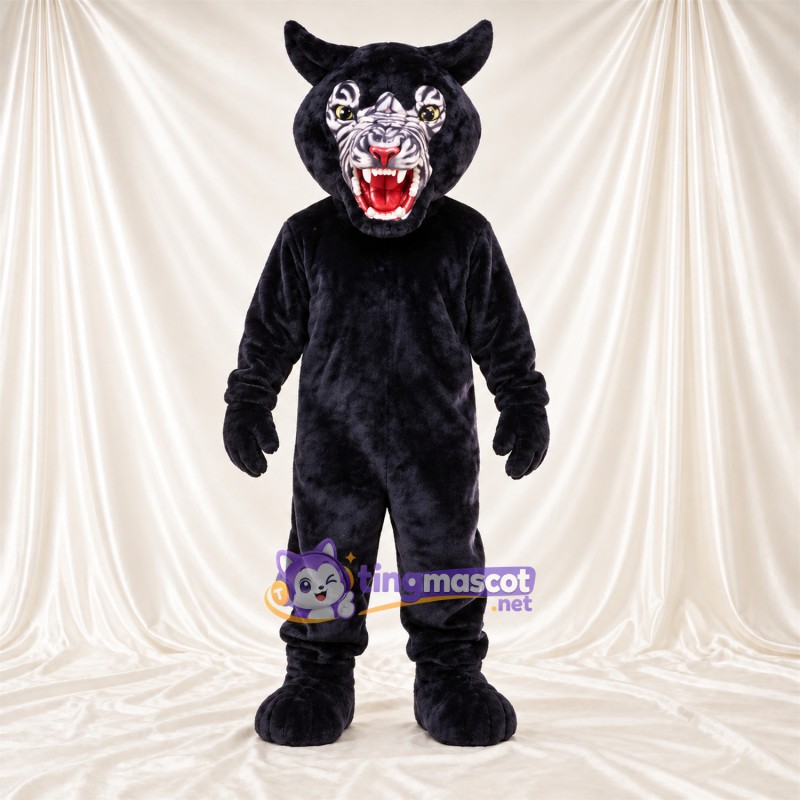 Black Panther Mascot Costume - Pointed Fangs and White Facial Markings Black Panther Mascot Costume - Pointed Fangs and White Facial Markings