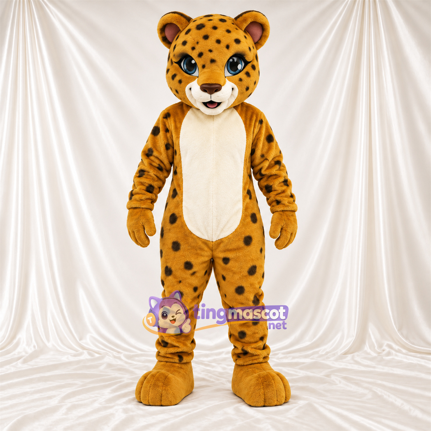 Tan and Black Cheetah Mascot Costume - Cream Belly and Black Spots Tan and Black Cheetah Mascot Costume - Cream Belly and Black Spots