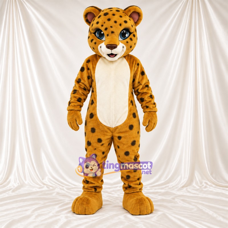 Tan and Black Cheetah Mascot Costume - Cream Belly and Black Spots Tan and Black Cheetah Mascot Costume - Cream Belly and Black Spots