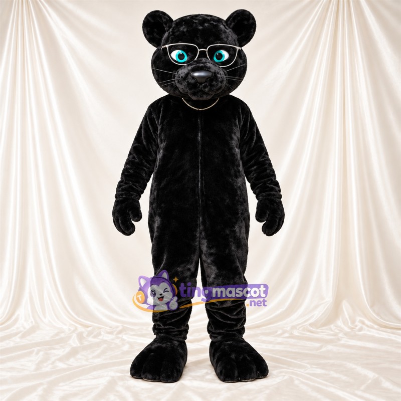 Maskottchenkostüm Panther – schwarz – Schnurrhaare (weiß)