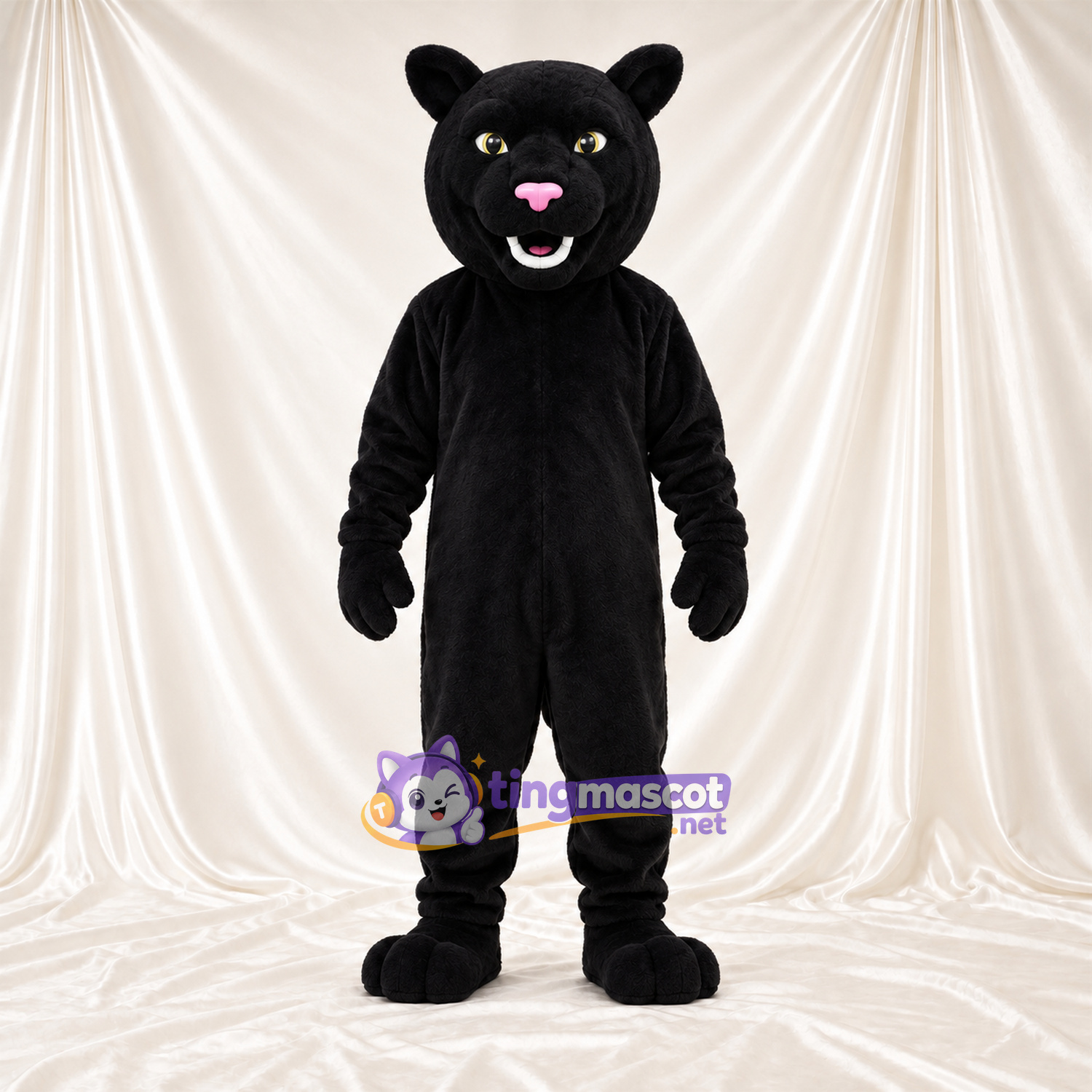Black Panther Mascot Costume - Smiling Face and Pink Nose Black Panther Mascot Costume - Smiling Face and Pink Nose